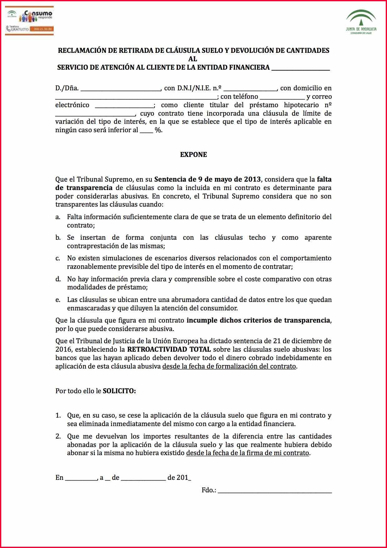 Modelo de demanda de cláusula suelo para descargar gratis Modelo de demanda de cláusula suelo para descargar gratis